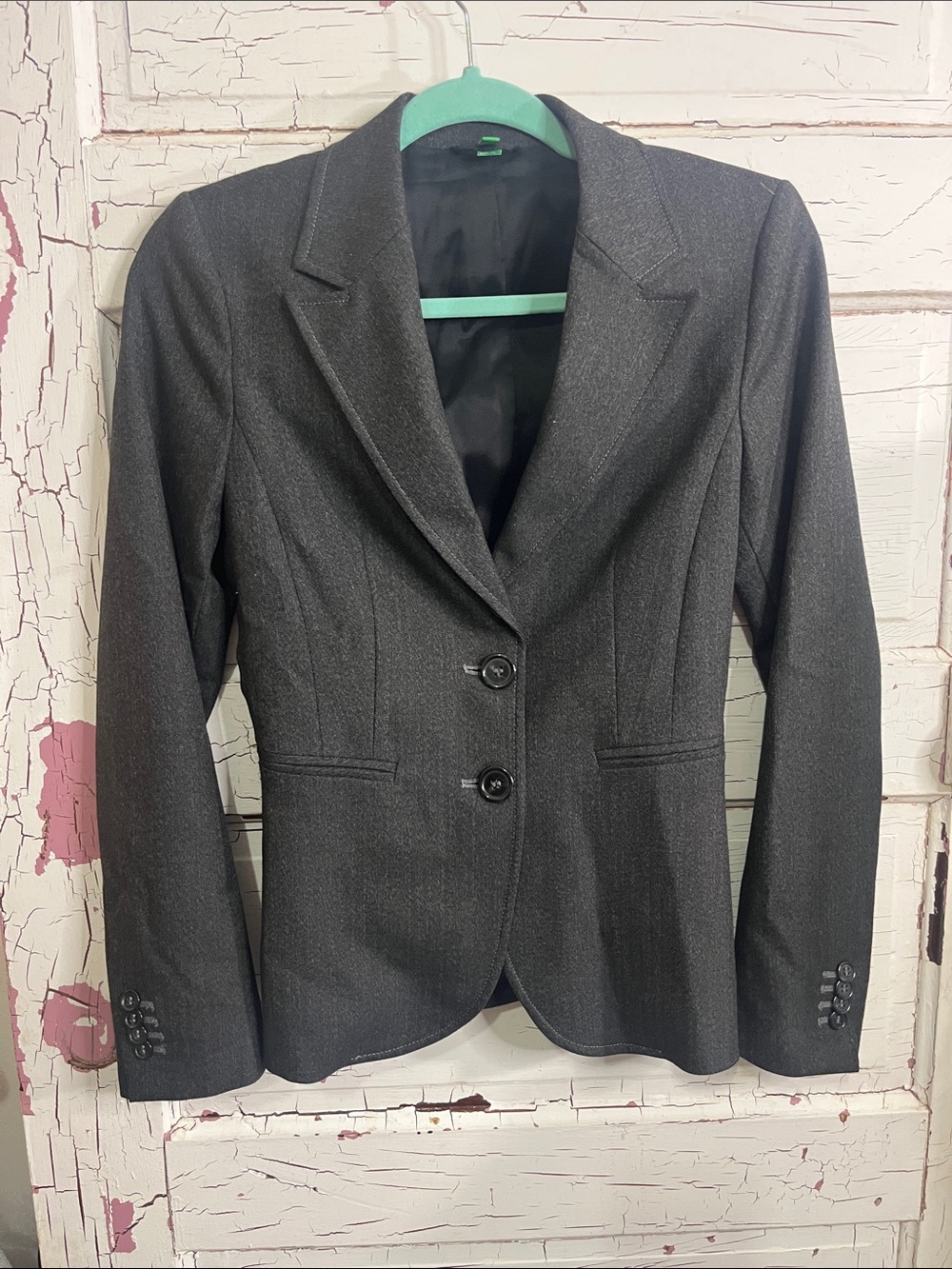 United Colors Of Benetton Charcoal Gray Two-Button Tailored Blazer Sz Xs/Sm